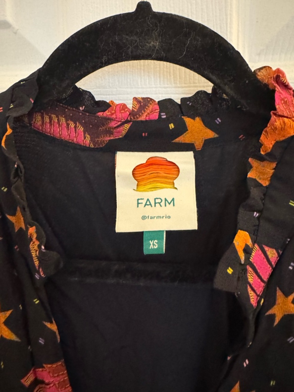 FARM Rio Black Midi Dress with Pink Floral & Star Print NWOT - Picture 11 of 14